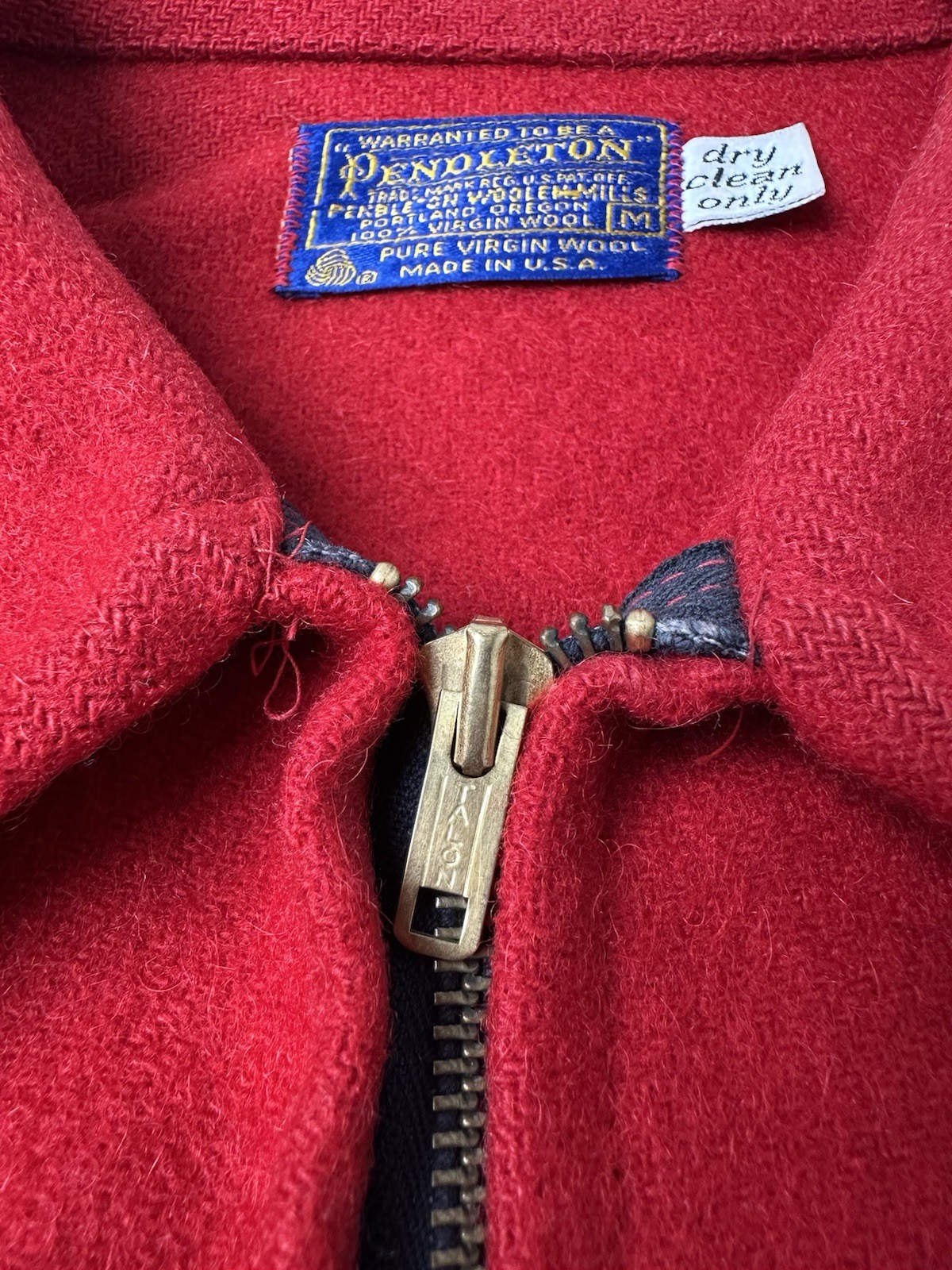 Mens Wool Pendleton Red Zip Front Jacket 1960s Ma… - image 6