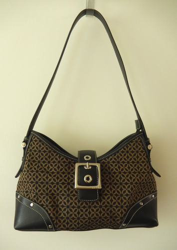 Relic Black w/muted gold pattern Faux Leather Fabric Purse Shoulder Hobo Bag - Picture 1 of 14