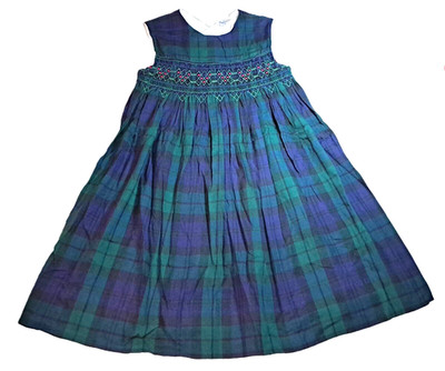 Girls vtg ORIENT EXPRESSED plaid smocked dress 5 blue green Christmas boutique