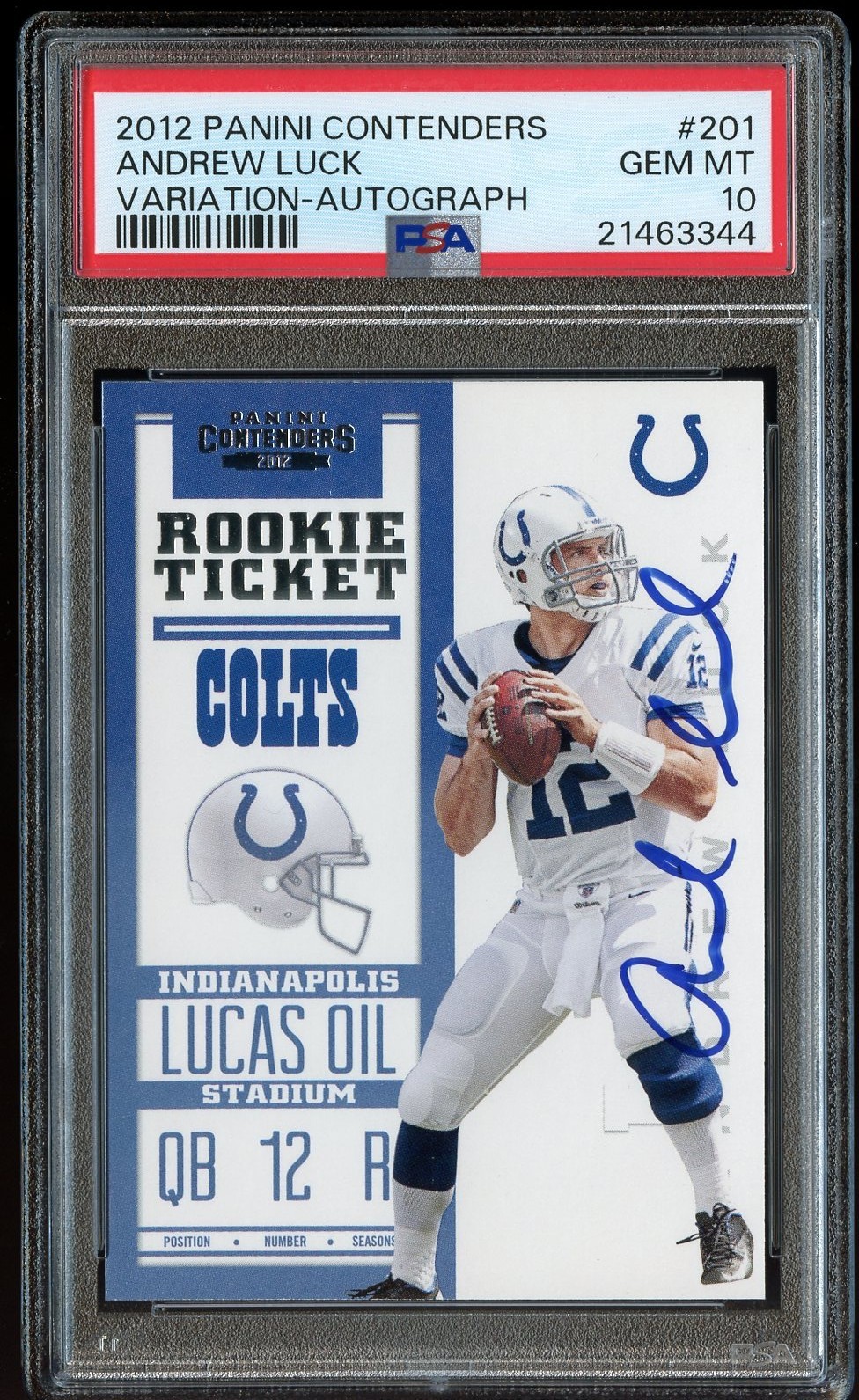2012 Panini Contenders ANDREW LUCK "Both Hands" Variation Auto Rookie RC- PSA 10