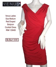 Venus Women's M Red Draped Bodycon Cocktail Dress - Size Medium - RN 129406