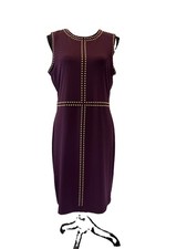 EUC Calvin Klein Purple Stretch Jersey Sheath Dress w/ Gold Studs Size 10