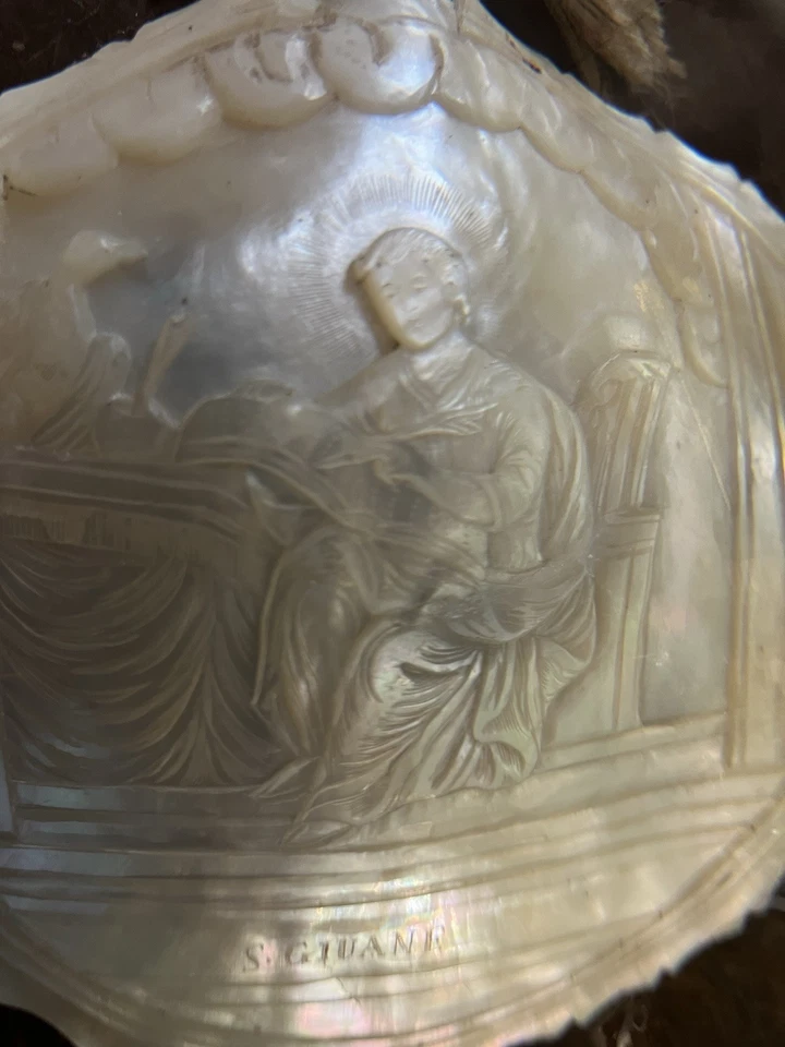 Coquille de Nacre Gravée Ancienne S.Giuane - Photo 3/4