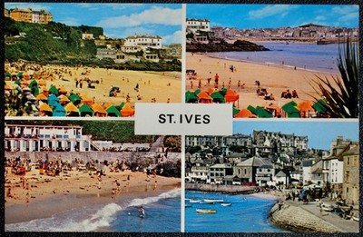 Vtg Postcard - ST. IVES RESORT Cornwall - Sandy Beaches & Picturesque Harbour