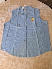 Vintage Looney Tunes Denim Sleeveless Shirt Embroidered Tweety Bird Warner Bros
