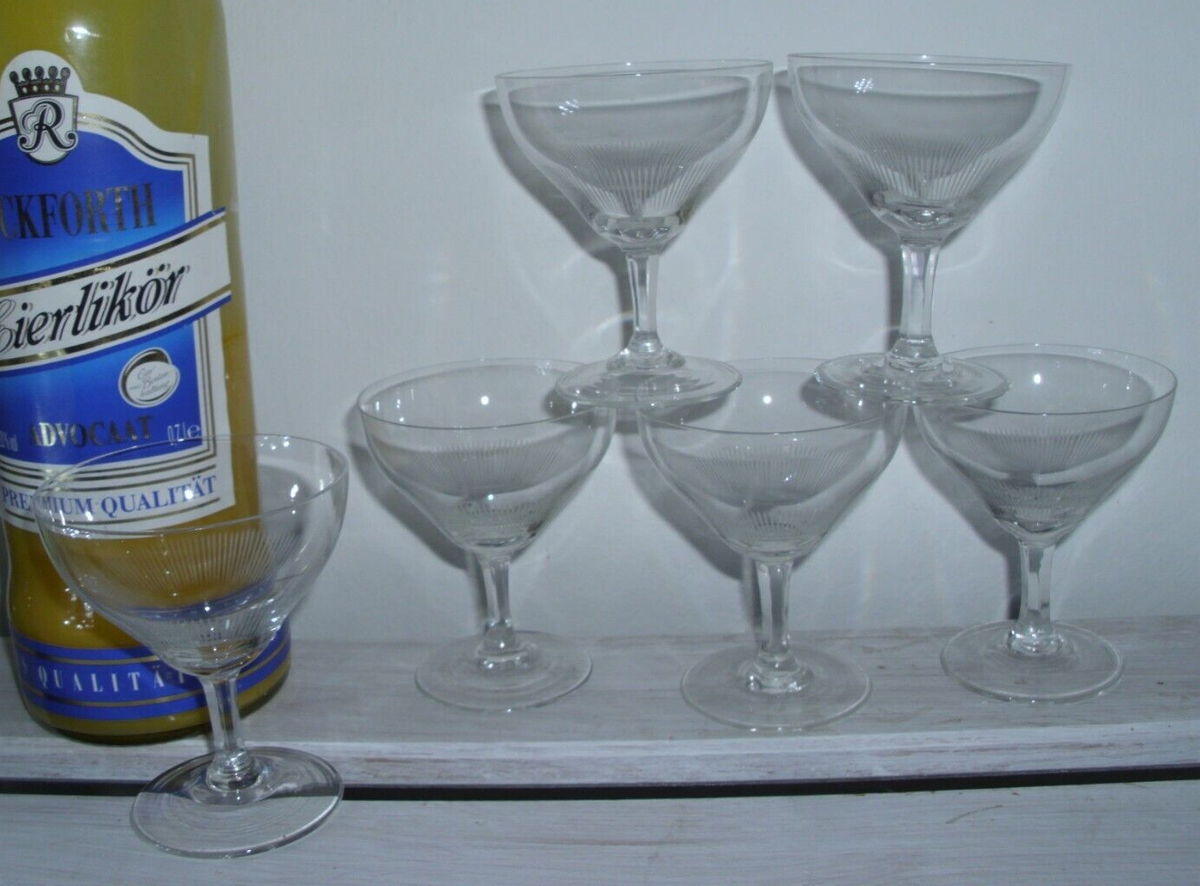 6 x alte Eierlikör-schalen Likörgläser Kristallglas Linienschliff 50er 60er Glas