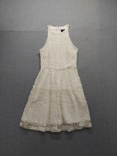 Mossimo Women Dress S Cream Back Zip High Neck Sleeveless Fit & Flare Cocktail