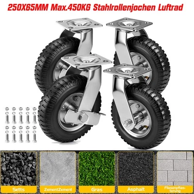 VRIETINA 250mm Schwerlastrollen Max.450kg 360° Drehbar Lenkrollen Gummirollen Luftreifen