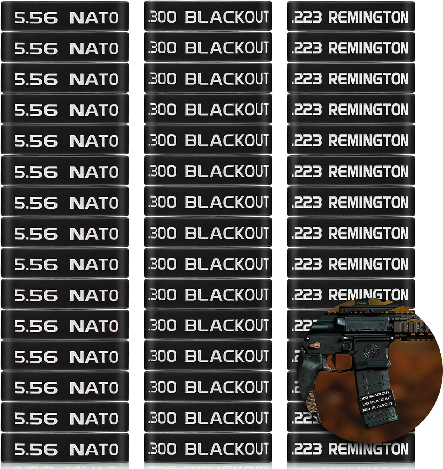 45 Pack Magazine Marking Band 5.56, 223 REM, 300 Blackout Magazine Bands for Acc