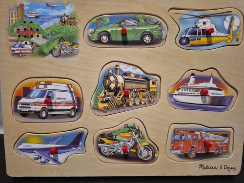 Melissa & Doug Wooden Sound Puzzle On The Move Vehicles Tested Working - Picture 3 of 5