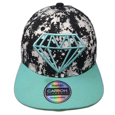 Carbon Elements Snapback Hat Black Green Diamond Splatter Embroidered One Size
