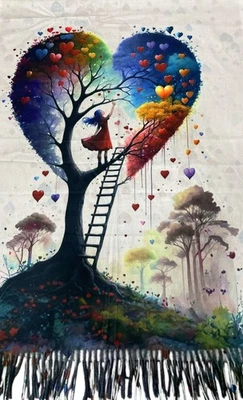 MARKENLOS Künstlerschal Damen Tuch 20% Wolle edel Halstuch Herzen Winter 185x70 W3307