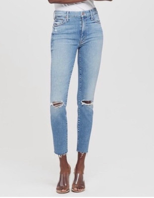 MOTHER High Waisted Looker Ankle Fray Jeans Shoot to Thrill Distressed Size 27