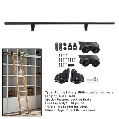 Rolling Library Sliding Ladder Hardware Kit with Brake 3.3FT Round Tube