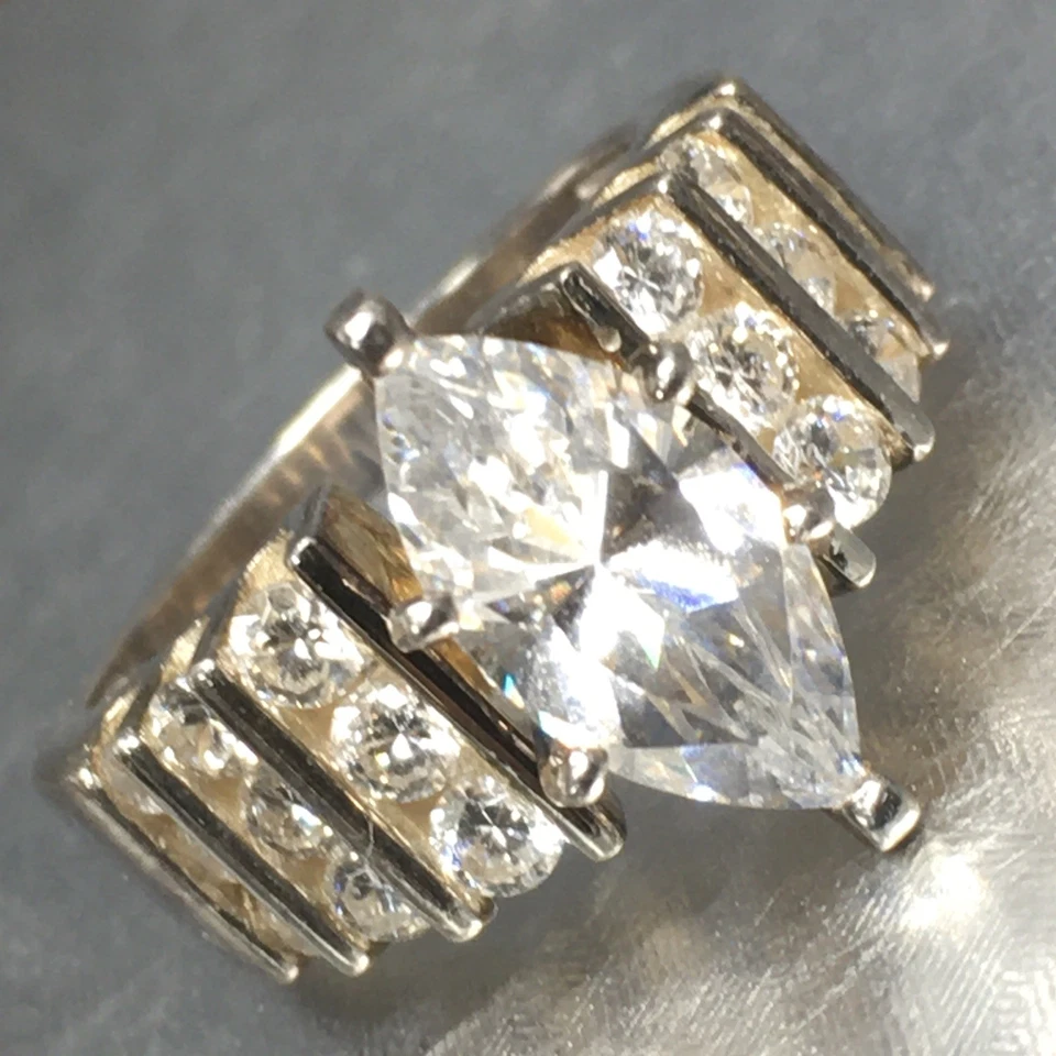 Anillo de compromiso cadena de boda de ley 925 DQCZ Diamonique marquesa circonita cúbica talla 6 Foto 4 de 4