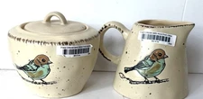 Cream Bird Reactive Ceramic Creamer & Sugar Set By Blue Sky Spectrum RETIRED