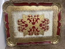 2 x Medium  Vintage Italian Florentine Tray  Red  Gold papier-mâché vanity