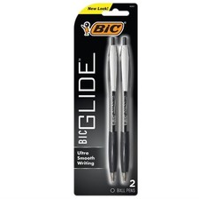 Glide Black Retractable Ballpoint Pens, Medium Point 1.0mm , 2-Count Pack