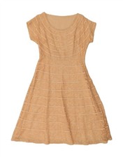 VINTAGE Womens A-Line Dress UK 14 Medium Beige Floral AZ03