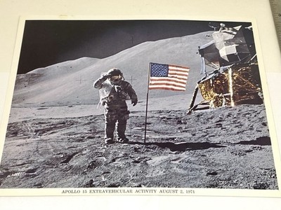 Apollo 15 | RARE NASA 1971 Irwin Saluting Flag Lunar Module Rover Moon Photo