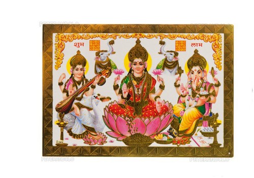 2 Images Deity Card Sarasvati Lakshmi Ganesh E1 7769