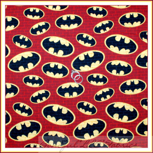 BonEful Fabric FQ Cotton Quilt BATMAN Red Brick Black Marvel DC Comic Super Hero - Picture 1 of 15