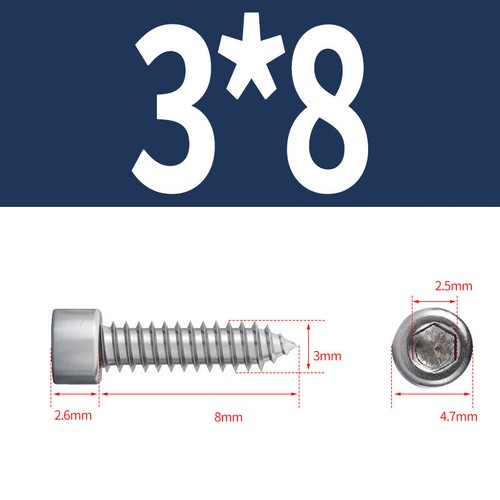 Tornillo autorroscante de cabeza de tapa de acero inoxidable Allen Socket Tappers pernos M1.7 - M6 - Imagen 33 de 76
