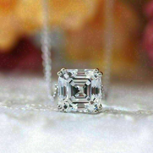 3.00 CTW Asscher Cut Moissanite Wedding Anniversary Pendant 14k white Gold Plate - Picture 6 of 7