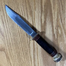 Marbles Ideal Knife Model 46 6" Hunter Gladstone MI Leather Handle Stag Pommel
