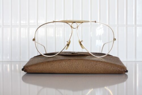 1940s 50s VINTAGE B&L RAY-BAN  1/10 12K GF Gold CLEAR SHOOTER Aviator SUNGLASSES - Picture 1 of 9