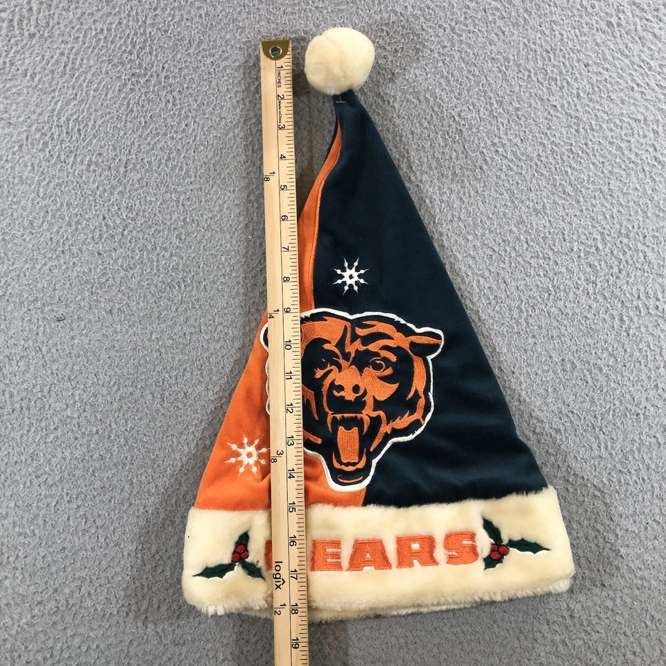 Vtg  Orange CHICAGO BEARS NFL Embroidered Santa Winter Hat - Adult One Size - Image 3 of 4