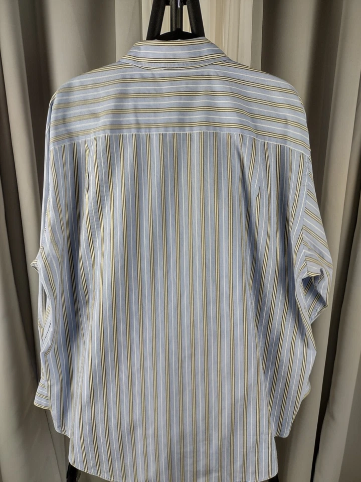 Van Heusen Studio Blue, White, Green, Brown, Striped Shirt Size 17-17 1/2 - Image 4 of 4