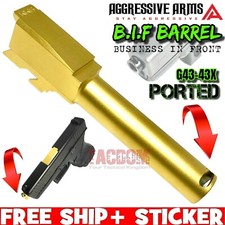 AGGRESSIVE ARMS B.I.F PORTED COMPENSATED Barrel for GL0CK 43 - 43x GOLD PVD 9mm