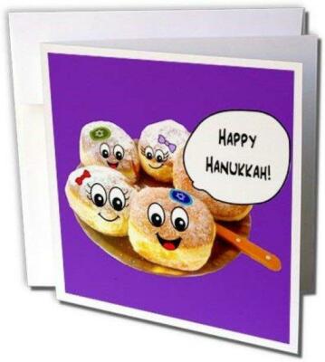 3drose lila Cute Happy Hannukah Cartoon   Grußkarten, 15,2 x 15,2 cm, Set 6 