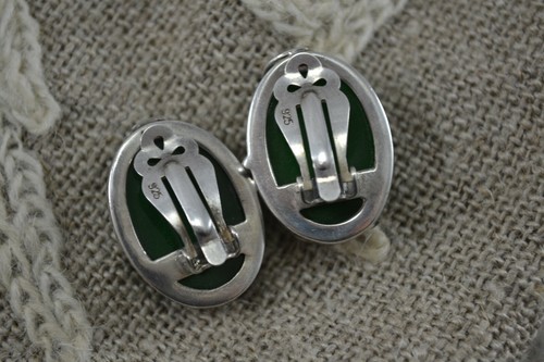 Pendientes clip piedra verde y plata esterlina estilo ART NOUVEAU VINTAGE AÑOS 90 - Imagen 3 de 5