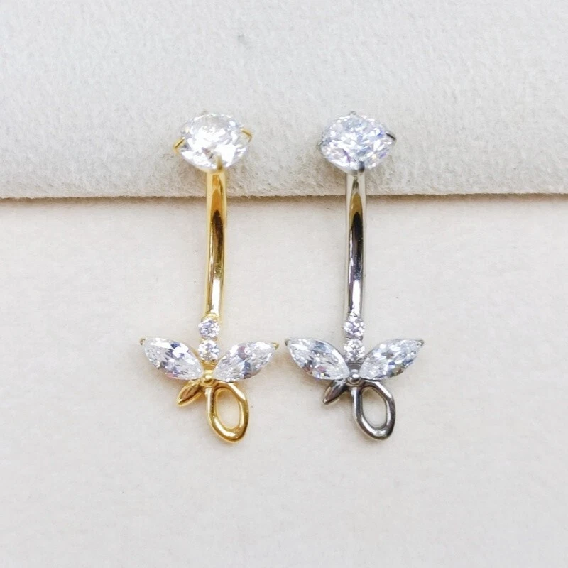 Piercing corporal ombligo brillo 10 piezas g23 titanio F136 mariposa circonita cúbica 14G Foto 2 de 4