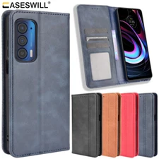 For Motorola Edge (2021) Retro Leather Wallet Flip Stand Case + Screen Protector