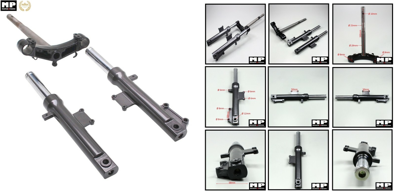 Fourche complete Kymco Agility 50 pour eliminer les vibrations du train avant en 12 pouces