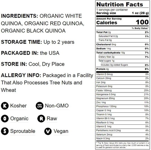 Organic Tri-Color Quinoa — Non-GMO, Raw, Whole, Kosher, Sirtfood, Sproutable - 第 25/37 張圖片