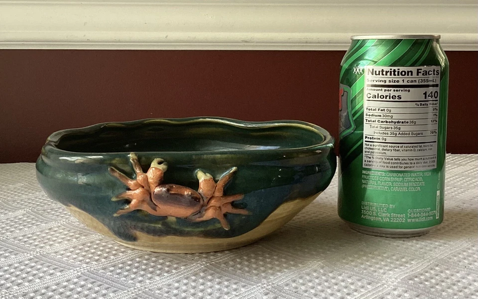 Antiguo cuenco de cerámica japonés/asiático con cangrejo 3D, marcado Foto 2 de 4