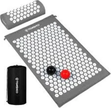 TOMSHOO Acupressure Set, Acupressure Mat, Pillow, With Bag, Gray, Open Box