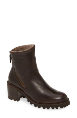 Ron White WiIlandy genuine leather ankle boots Chocolate block heel fur lined