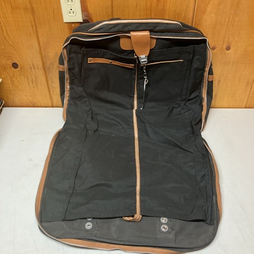 KLUGE GARMENT TRAVEL BAG SUITCASE BLACK / BROWN CANVAS QUALITY.. - Picture 4 of 5