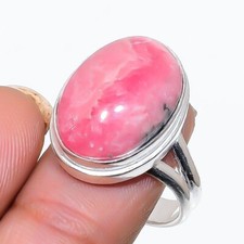 Natural Rhodochrosite Gemstone 925 Sterling Silver Jewelry Ring Size 7.5 US 