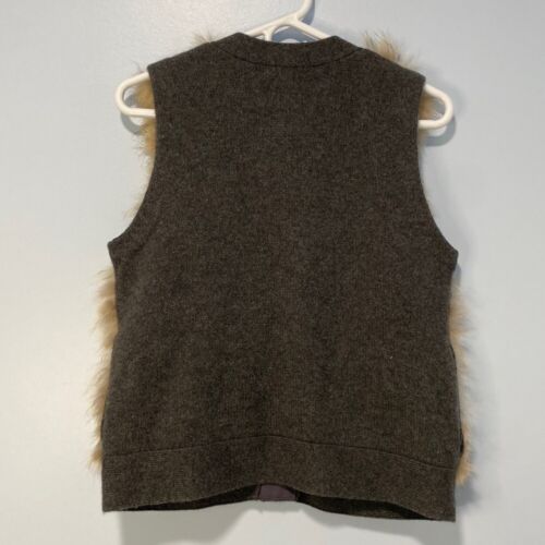 Saks Fifth Ave Gray Cashmere Sweater Vest Real Coyote Fur Women’s Size Medium - Picture 6 of 9