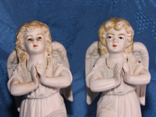 02E16 ANCIENNES STATUES ANGE ANGELOT EN BISCUIT POLYCHROME CRÈCHE RELIGION XIX e - Picture 2 of 7