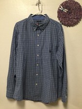 Mens Dress Shirt Size XL Blue White Button Down Collar Cuffs Chaps Easy Care 107