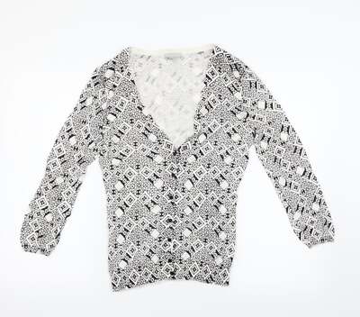 H&M Damen Cardigan weiß U-Ausschnitt Argyle/Diamant Acrylmischung Größe 8