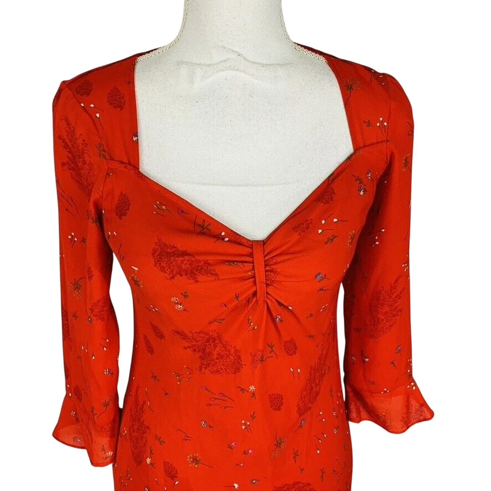 Jonathan Martin Womans Sz 7 Red Floral Dress V Neck Dress Lined 3/4 Sleeve Y2K - Image 3 of 4