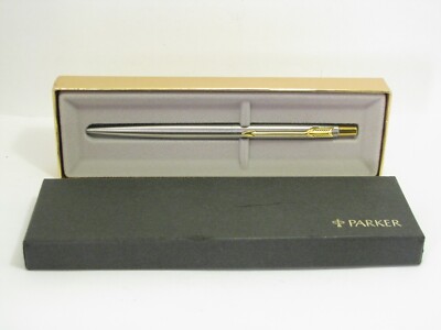 Parker Jotter Flighter Ballpoint Pen Bushed Stainless & Gold Trim In Box